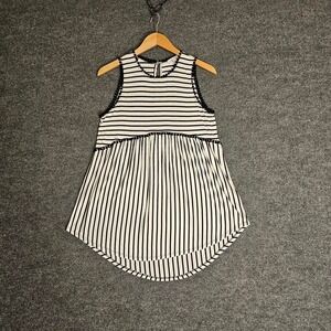 White Birch Black and white striped sleeveless top with button peep‎ hole